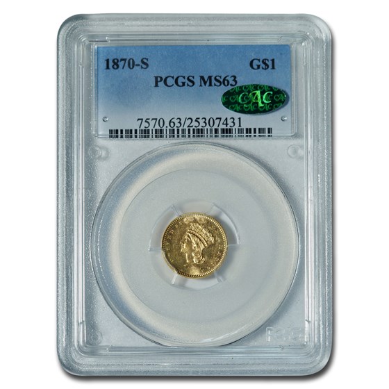 1870-S $1 Liberty Head Gold MS-63 PCGS CAC 1870-S $1 Liberty Head Gold MS-63 PCGS CAC